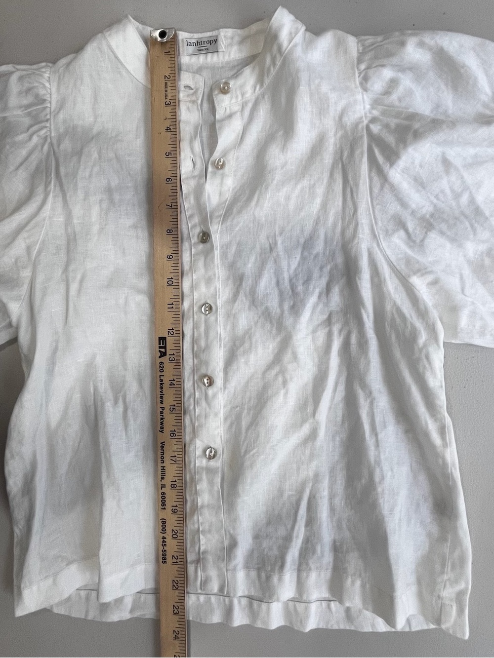 Lanhtropy White 100% Linen Puff Sleeve Button Blouse XS - Picture 7 of 12